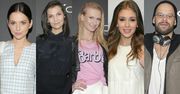 Ania Piszczałka w t-shircie z napisem, Ola Szwed w sukience w pop-artowy print, a Klaudia Halejcio w bieli na pokazie kolekcji Kazar