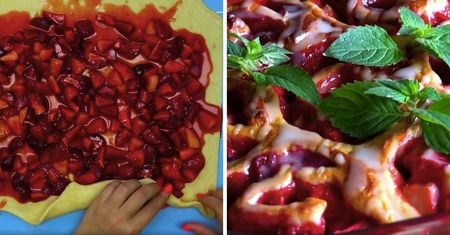 Ciasto drożdżowe z truskawkami w formie roladek