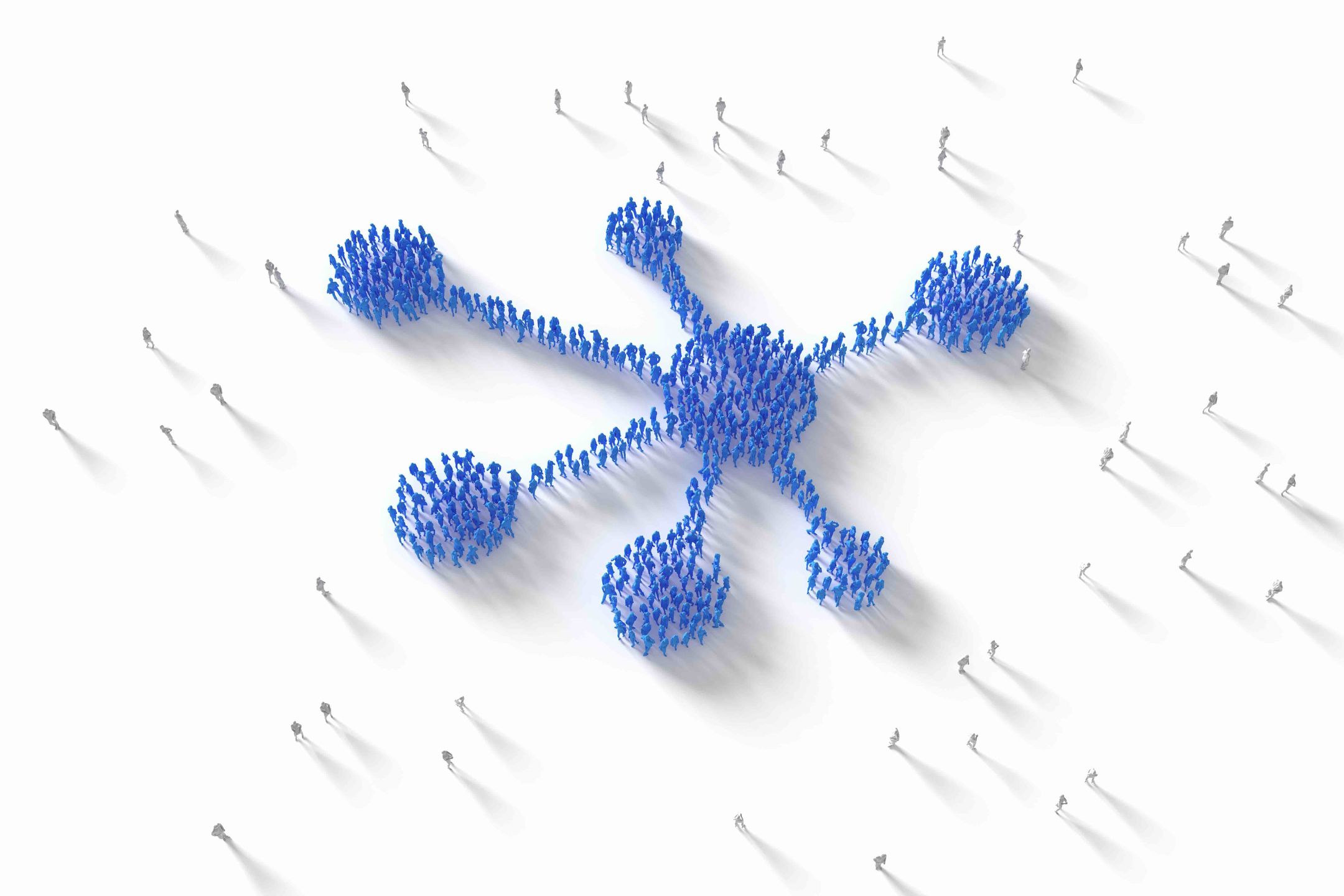 3D Illustration of Human Crowd Forming A Network Symbol 