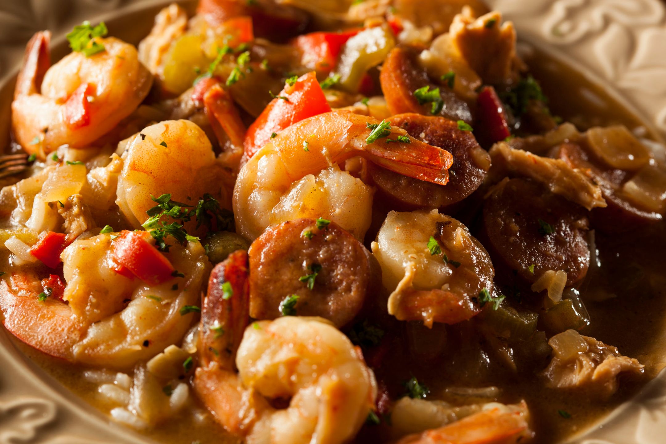 Homemade Shrimp and Sausage Cajun Gumbo Over Rice 
