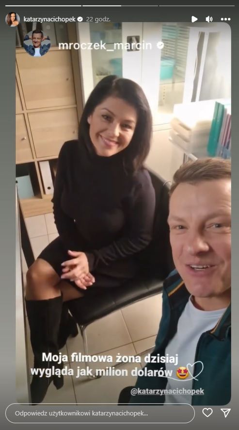 Kasia Cichopek i Marcin Mroczek na planie M jak Miłość