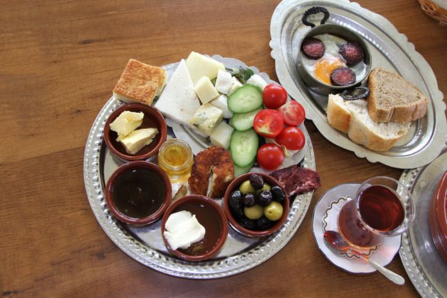 Traditional Turkish breakfast close up image