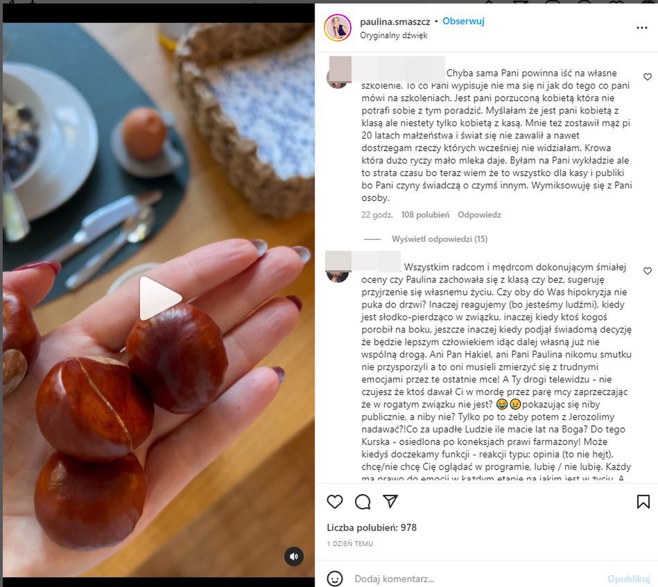Komentarze pod wpisem Pauliny Smaszcz-Kurzajewskiej