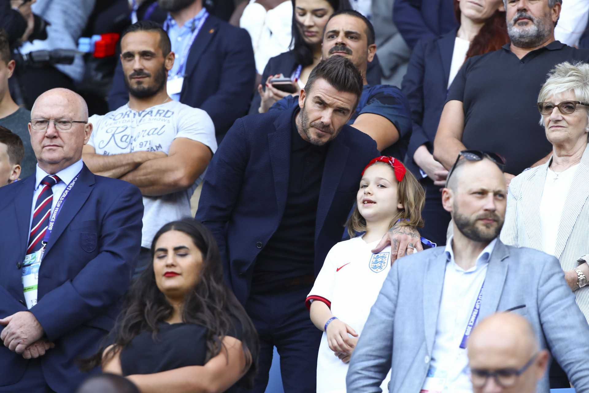 David Beckham z córką Harper na meczu w piłce nożnej kobiet
