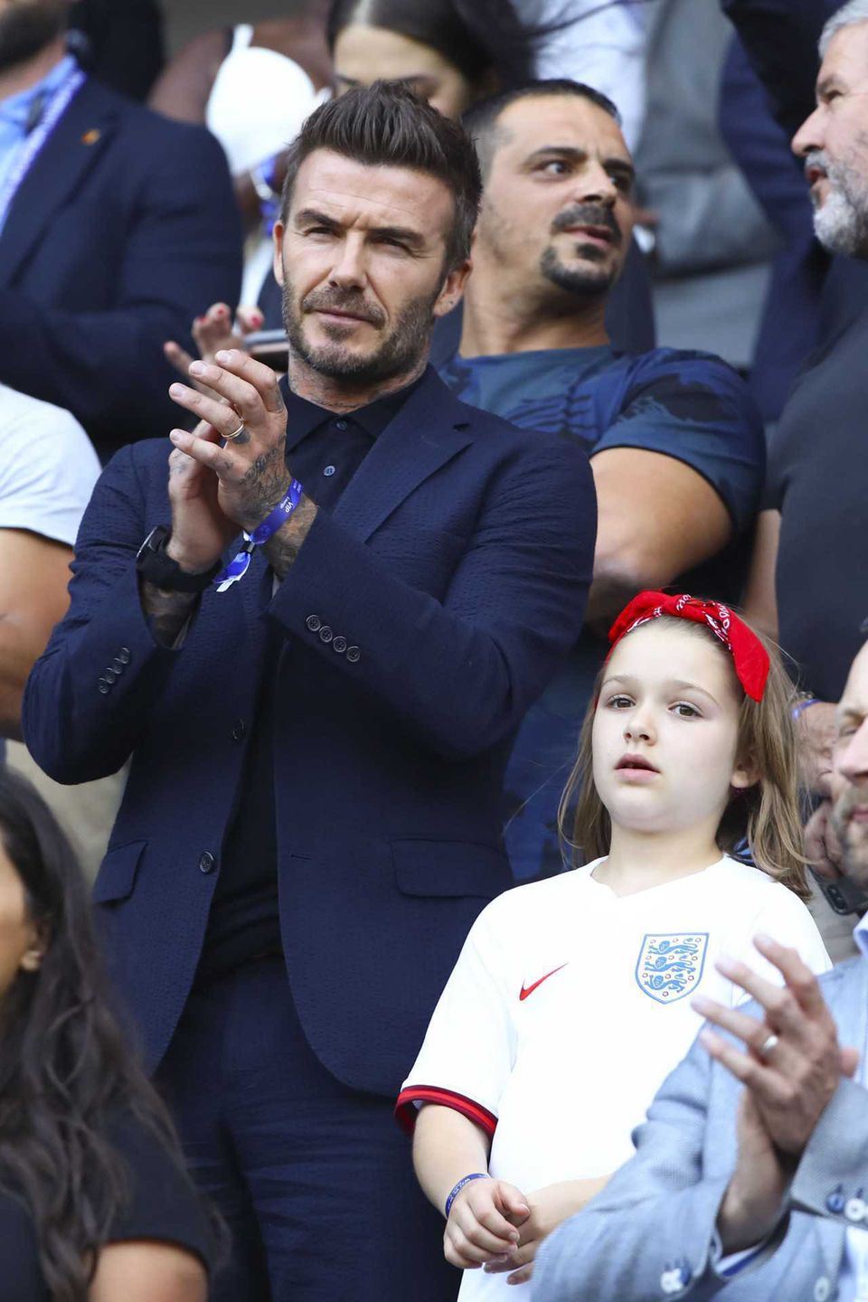 David Beckham z córką Harper na meczu w piłce nożnej kobiet