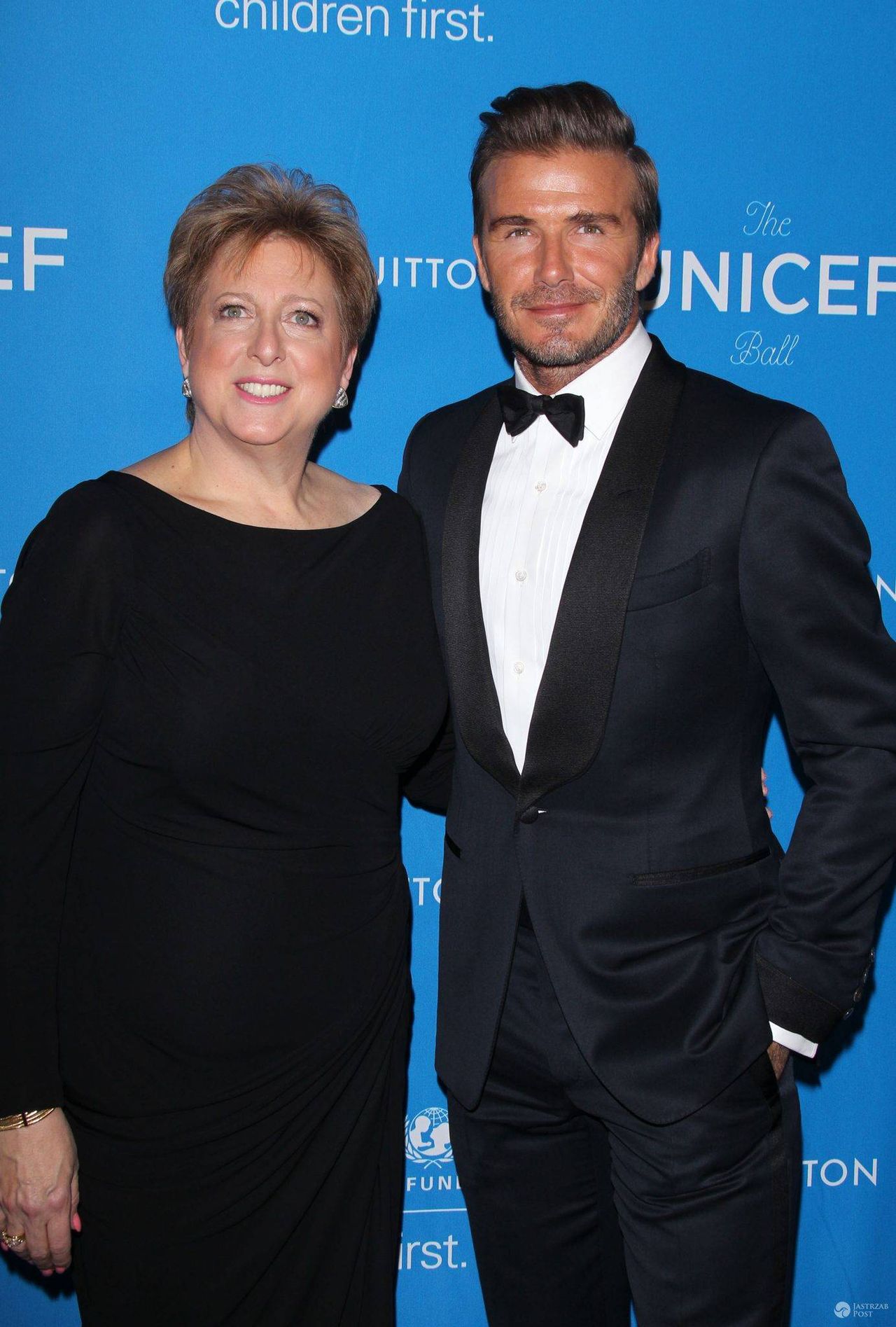 Caryl Stern (szefowa U.S. Fund for UNICEF, organizacji wspierającej UNICEF) i David Beckham, UNICEF Ball 2016 (fot. ONS)