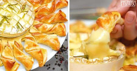 Warkoczyki z ciasta na tartę z płynnym serem camembert na gorąco