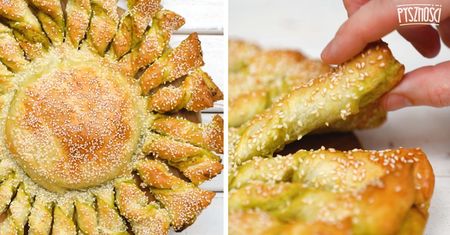 Słoneczko z ciasta francuskiego z camembertem i pesto