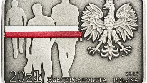 Srebrna moneta kolekcjonerska upamiętniająca 35. rocznicę zrywu antykomunistycznego w Lubinie.