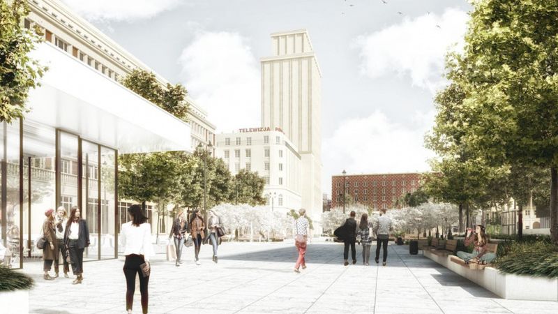 Plac Powstańców Warszawy po wybudowaniu podziemnego parkingu