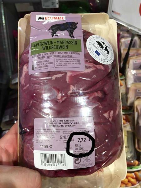 Dzik z polski sprzedawany w belgijskim markecie 