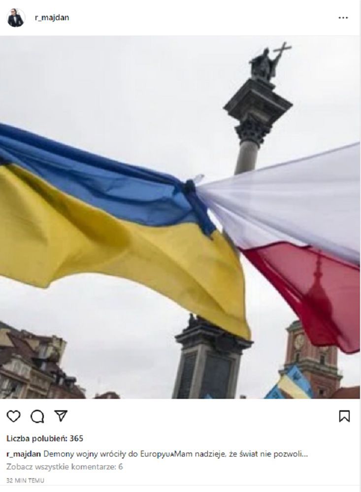 Radosław Majdan solidaryzuje się z Ukrainą