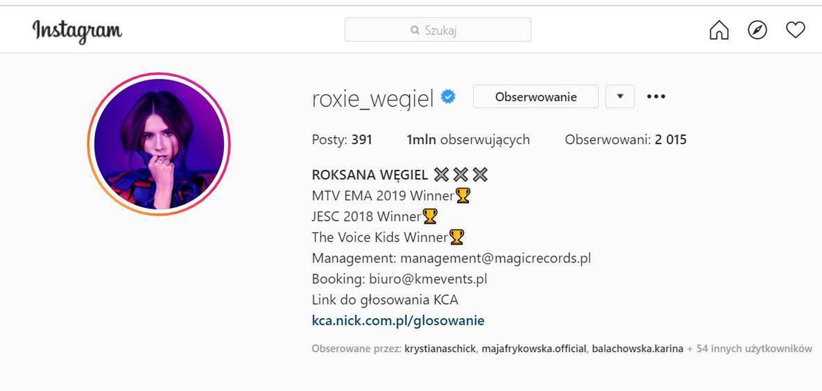 Roksana Węgiel zdobyła milion obserwujących na Instagramie