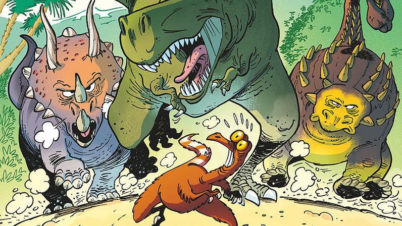 "Dinozaury w komiksie", scenariusz Arnaud Plumeri, rysunki Bloz