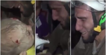Prawdziwe oblicze wojny w Syrii. Ratownik, który wyciągnął z ruin niemowlę, zalewa się łzami