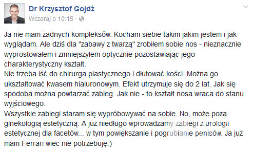 Krzysztof Gojdz pomniejszył nos