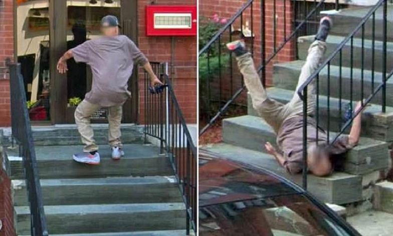 Groźny upadek mężczyzny ze schodów. Wszystko uchwyciła kamera Google