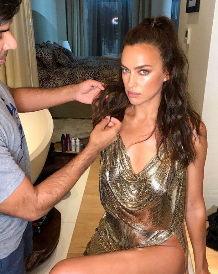 Irina Shayk na złoto. Bez stanika i z rozcięciem aż do biodra!