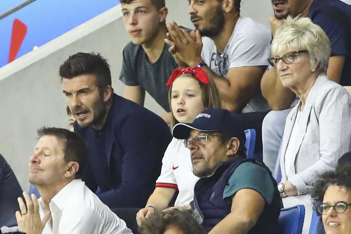 David Beckham z córką Harper na meczu w piłce nożnej kobiet