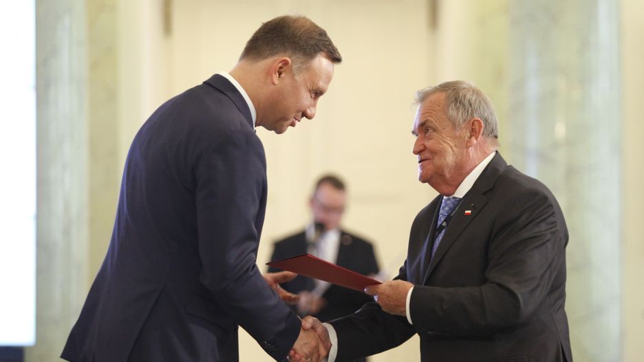 Wybory parlamentarne 2019. Prezydent Andrzej Duda z sędzią Wiesławem Johannem (zdj. arch.)
