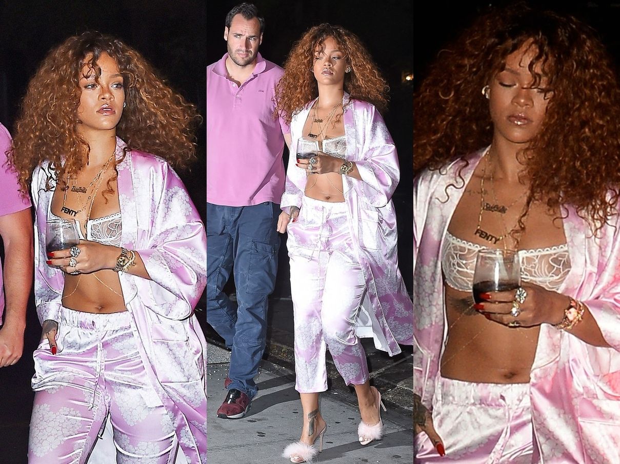 Rihanna w koronkowym staniku i piżamie