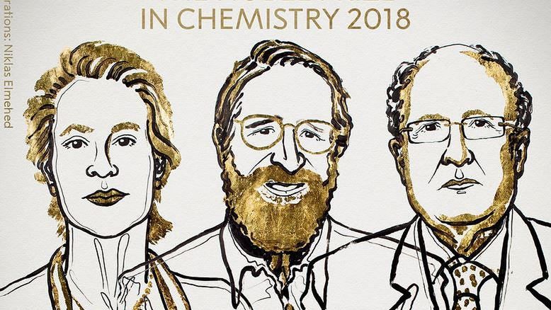 Laureaci nagrody Nobla z chemii 2018. Od lewej Frances Arnold, George Smith, Gregory Winter