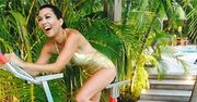 Kourtney Kardashian w złotym kostiumie kąpielowym