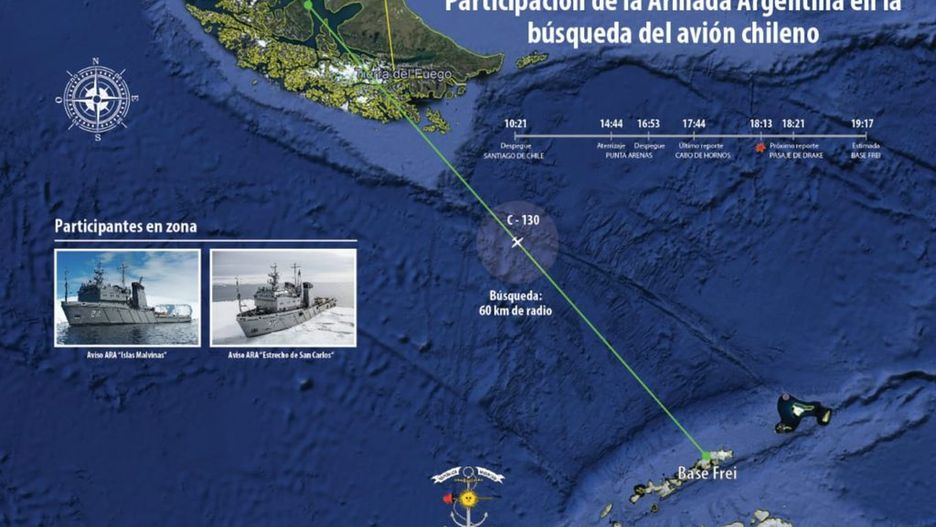 Obszar poszukiwań zaginionego samolotu C-130 Hercules chilijskich sił powietrznych