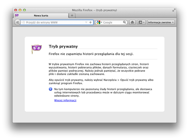 Uwaga: Nie działa tryb prywatny w przeglądarce Firefox 15