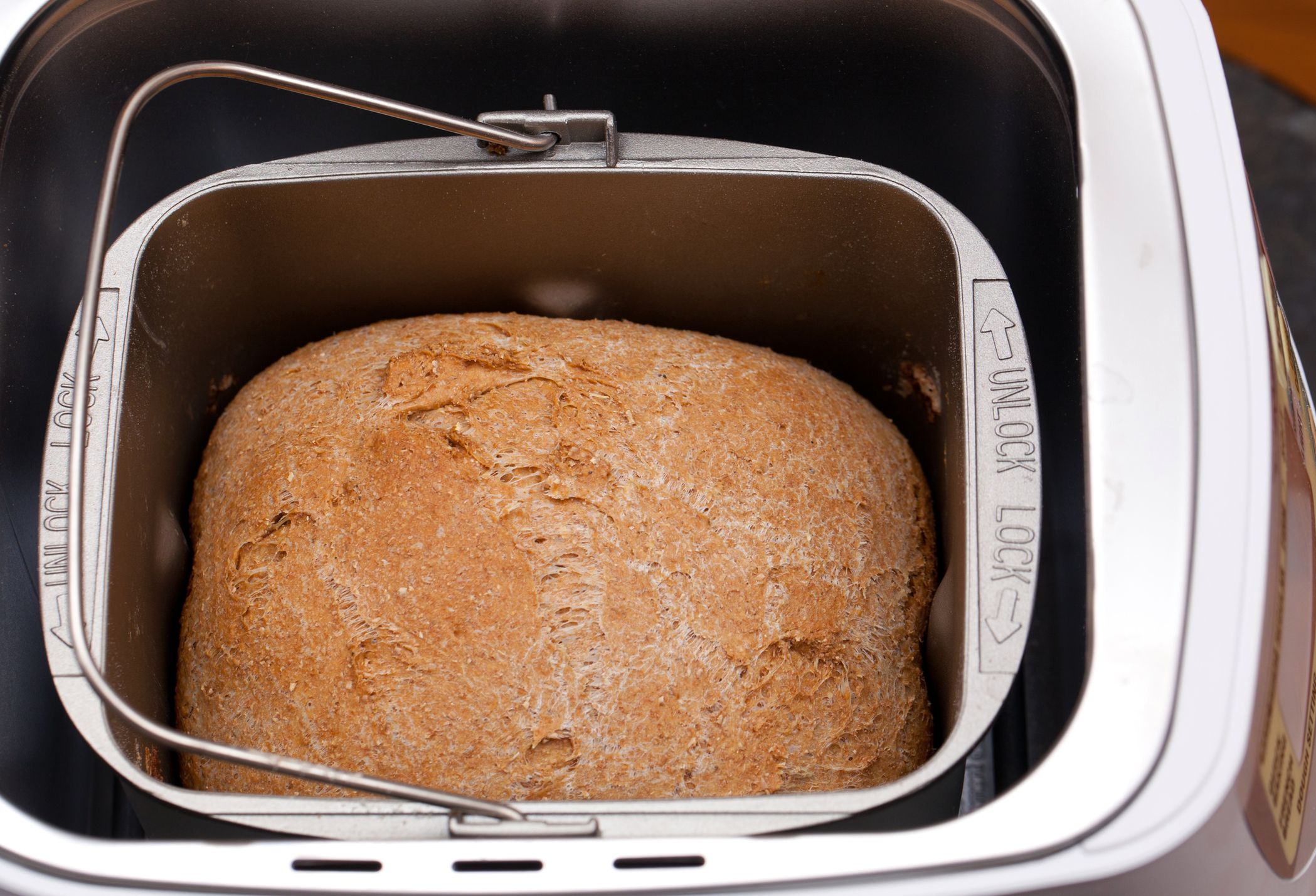 Bread making machine baking a whole wheat loaf 