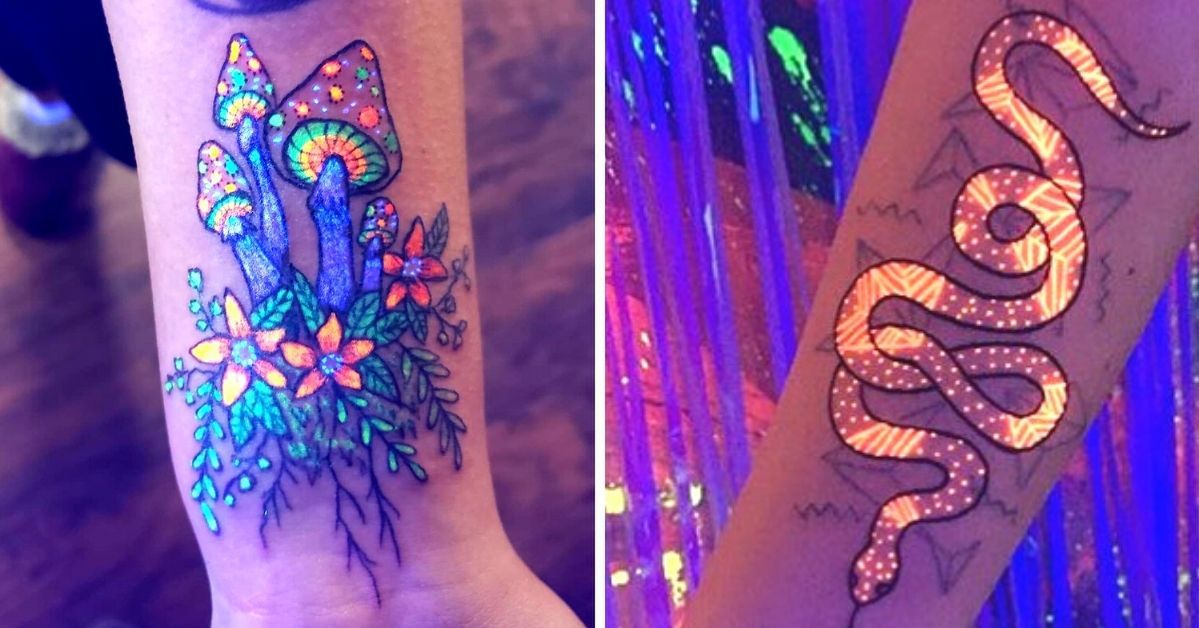 18 kosmicznych tatuaży, które ujawniają się pod wpływem światła UV. Błyszczą się niczym neony