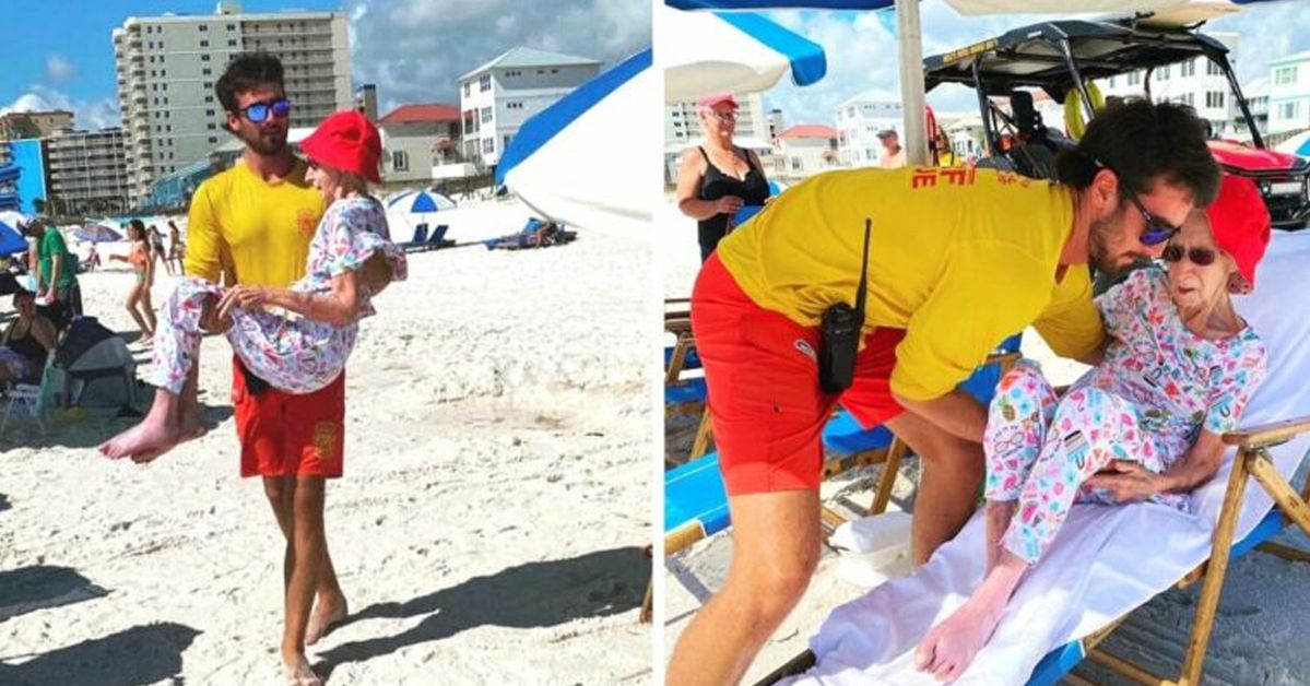 Lifeguards Carry an Elderly Lady to Let Her Enjoy Beach Holidays