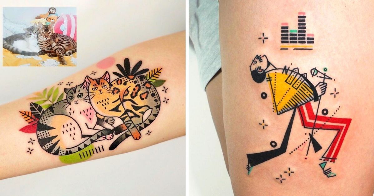 25 Colorful Tattoos of People and Animals. They All Look Like Comic Images!