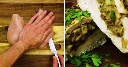 Kurczak z pieczarkami w formie farszu