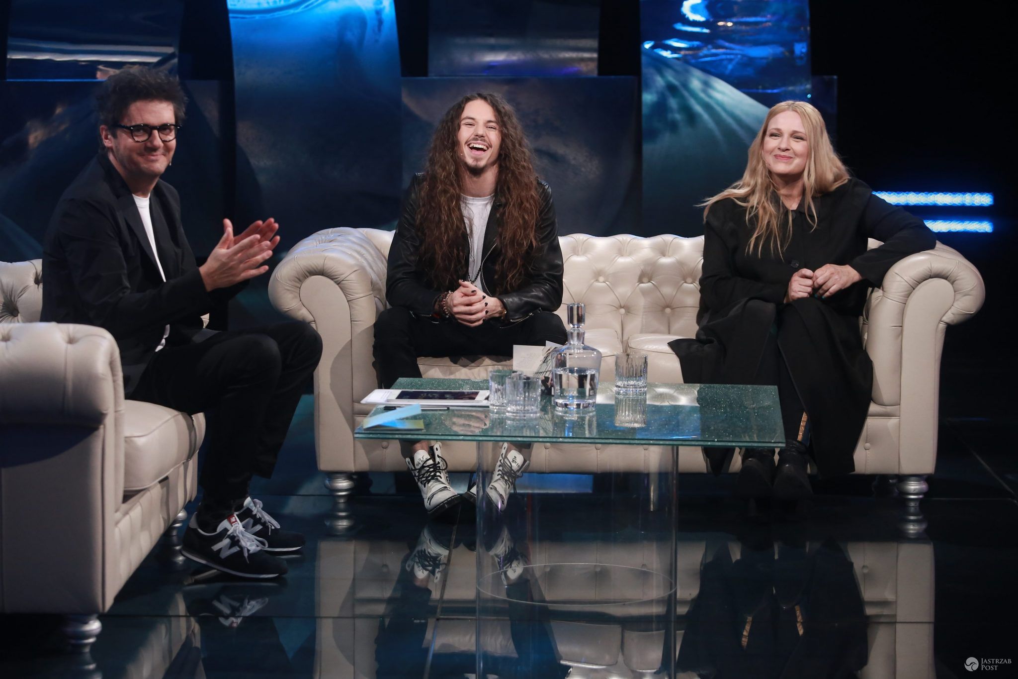 Kuba Wojewódzki z Michałem Szpakiem i Kasią Nosowską (fot: TVN / Wojciech Kurczewski)