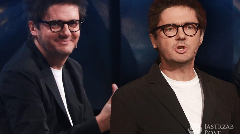 Marynarka: Armani, T-shirt i spodnie: Dsquared2, buty: New Balance. Kuba Wojewódzki (fot: TVN / Wojciech Kurczewski)