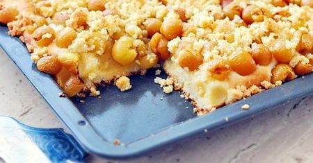 Drożdżowe ciasto z czereśniami i kruszonką z blachy