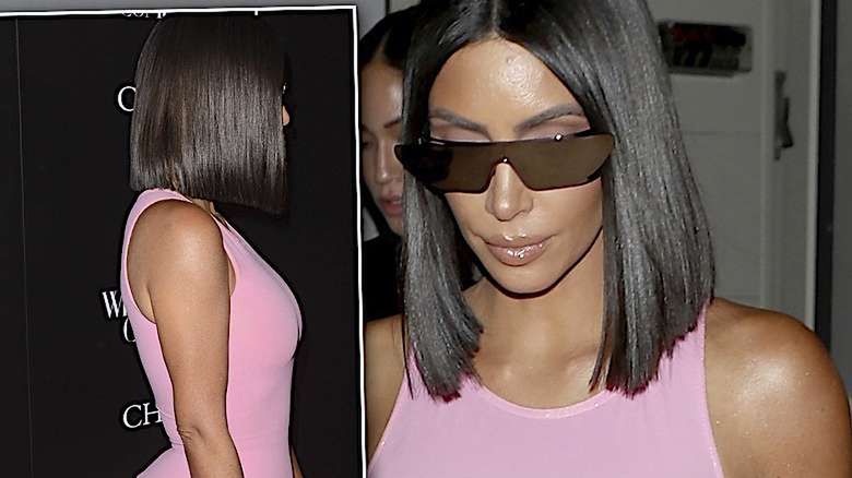 Kim Kardashian w różowej lateksowej sukience i spanxach