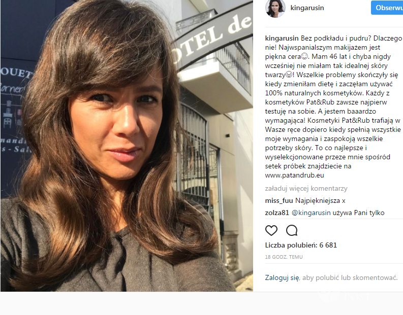 Kinga Rusin cera, bez makijażu