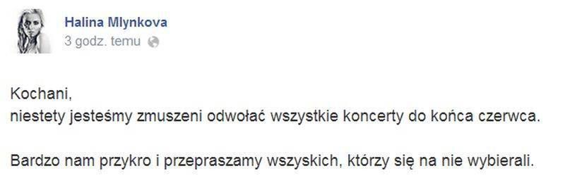 Oświadczenie Haliny Mlynkovej na Facebooku