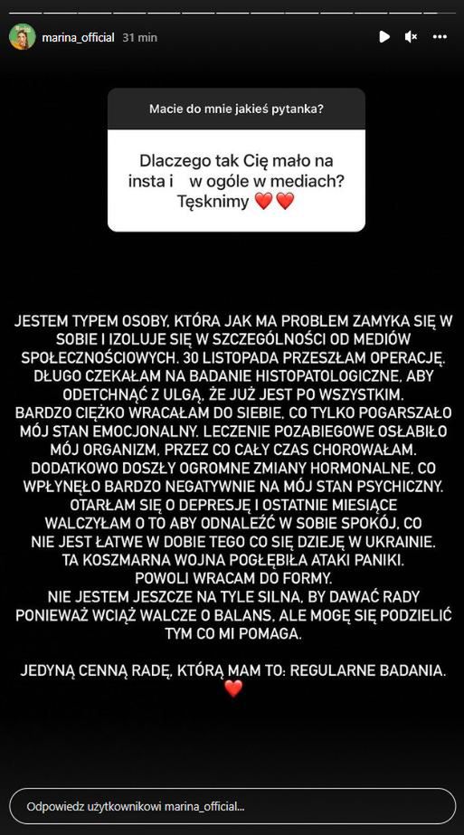 Marina o problemach zdrowotnych