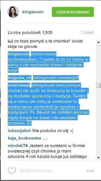 Dyskusja na temat choinki Kingi Rusin/ Instagram Kingi Rusin