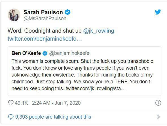 Sarah Paulson krytyka J.K Rowling