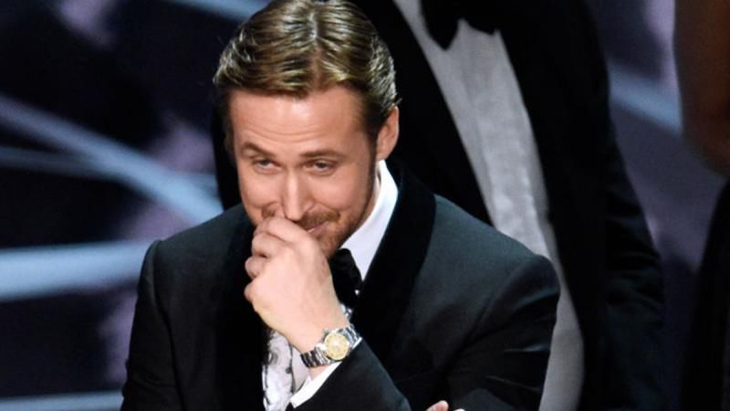 Ryan Gosling podczas zamieszania na gali Oscarów 2017