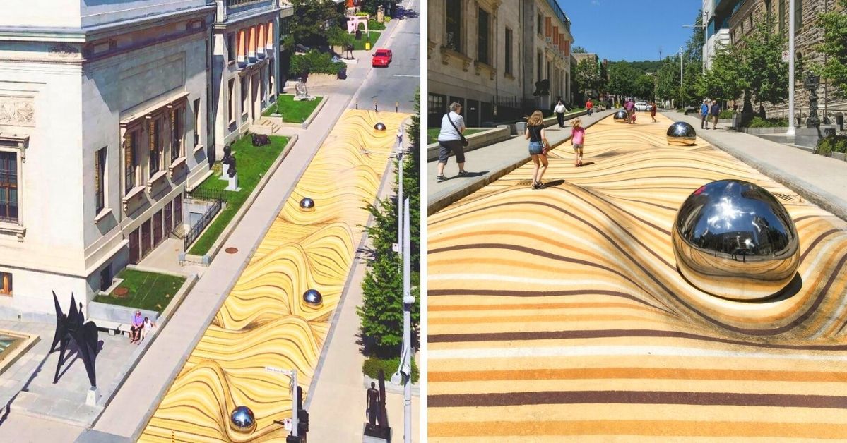 Waving Dunes in the Center of Montreal. An Optical Illusion That Bends the Reality