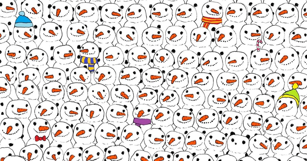 There Is a Panda Bear Hidden in the Crowd of Happy Snowmen. It’s Time to Face a Winter Riddle!