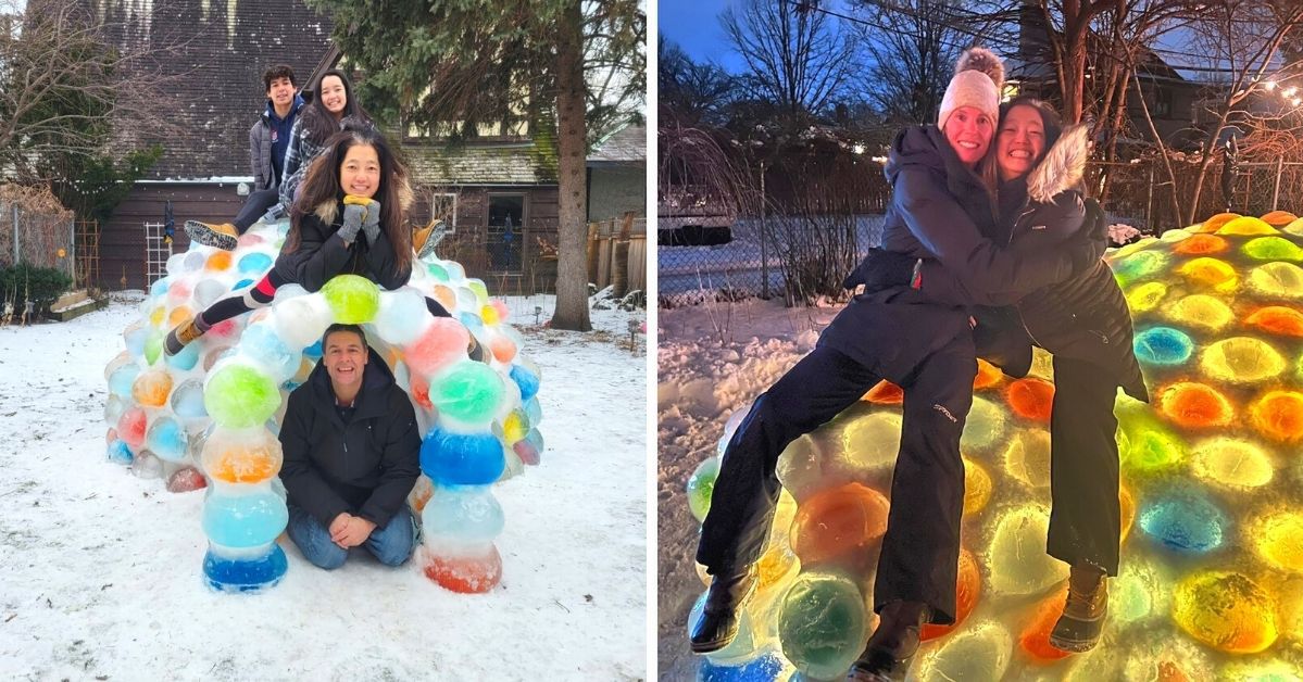 Amazing Colorful Igloo Built Using Water Balloons. A Simple Idea for Winter Fun