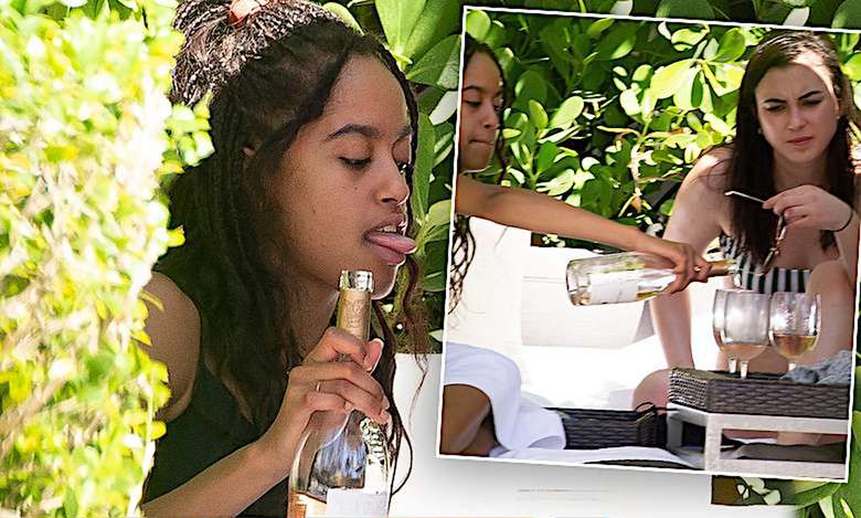 Malia Obama pije szampana