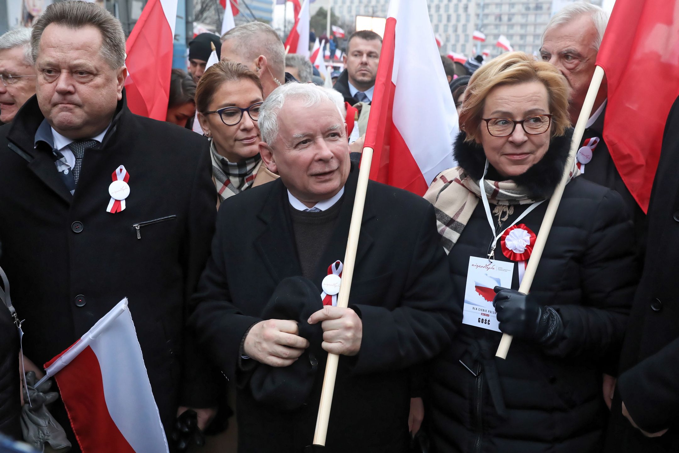 Jarosław Zieliński i Jarosław Kaczyński na Biało-Czerwonym marszu 11 listopada