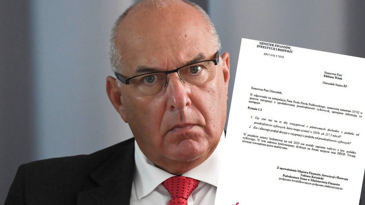 Wiceminister finansów Tadeusz Kościński odpowiada na interpelację w sprawie podatku cyfrowego. 